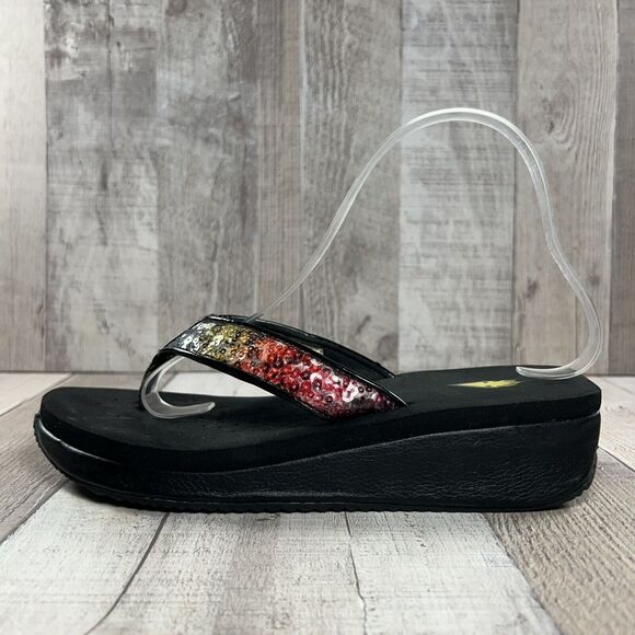 Volatile Y2K Women's Platform Sandal Flip Flop Thong Sequin Slip On Black Size 8 - Picture 7 of 16